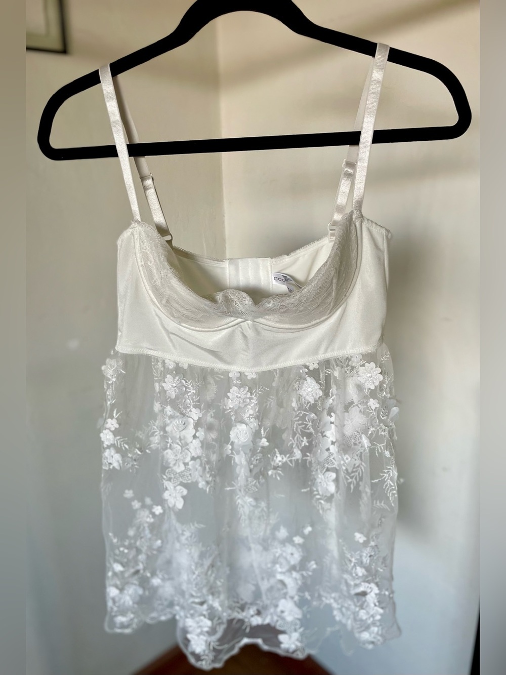 Victoria’s Secret Sheer White Floral Lace Chemise with Adjustable Straps